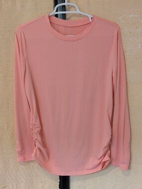 Amazon Peach Pink Long Sleeve Crewneck Top with Side Ruching